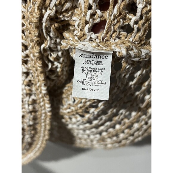 Sundance Sweater Women’s Medium Quinilla Open Knit Tan Crewneck Short Sleeve Top - Picture 6 of 8